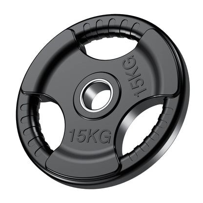 PhysKcal Olympic Weight Plates 1 x 15kg with Rubber Finish 2?? Opening and Tri-Grips, Black Barbell Plates Discs for Lifting and Strength Training,