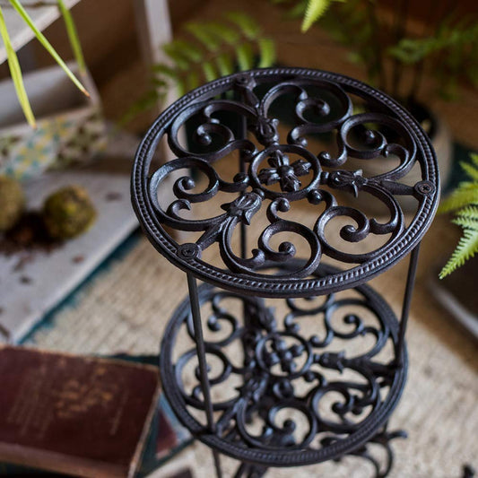 Sungmor Heavy Duty Cast Iron Potted Plant Stand,26-Inch 2 Tiers Metal Planter Rack,Decorative Flower Pot Holder,Vintage & Rustic Style Indoor Outdoor