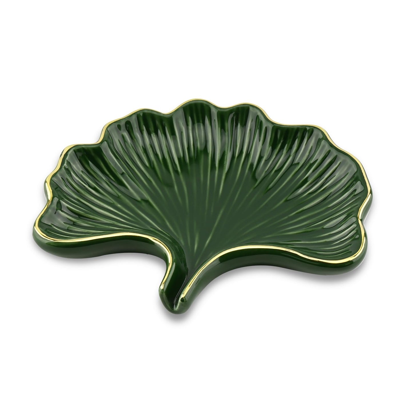 YoHyien Ceramic Soap Dish with Drainage, Ginkgo Leaf Shaped Soap Dish for Bathroom, Self Draining Soap Holder for Shower, Kitchen, and Sink