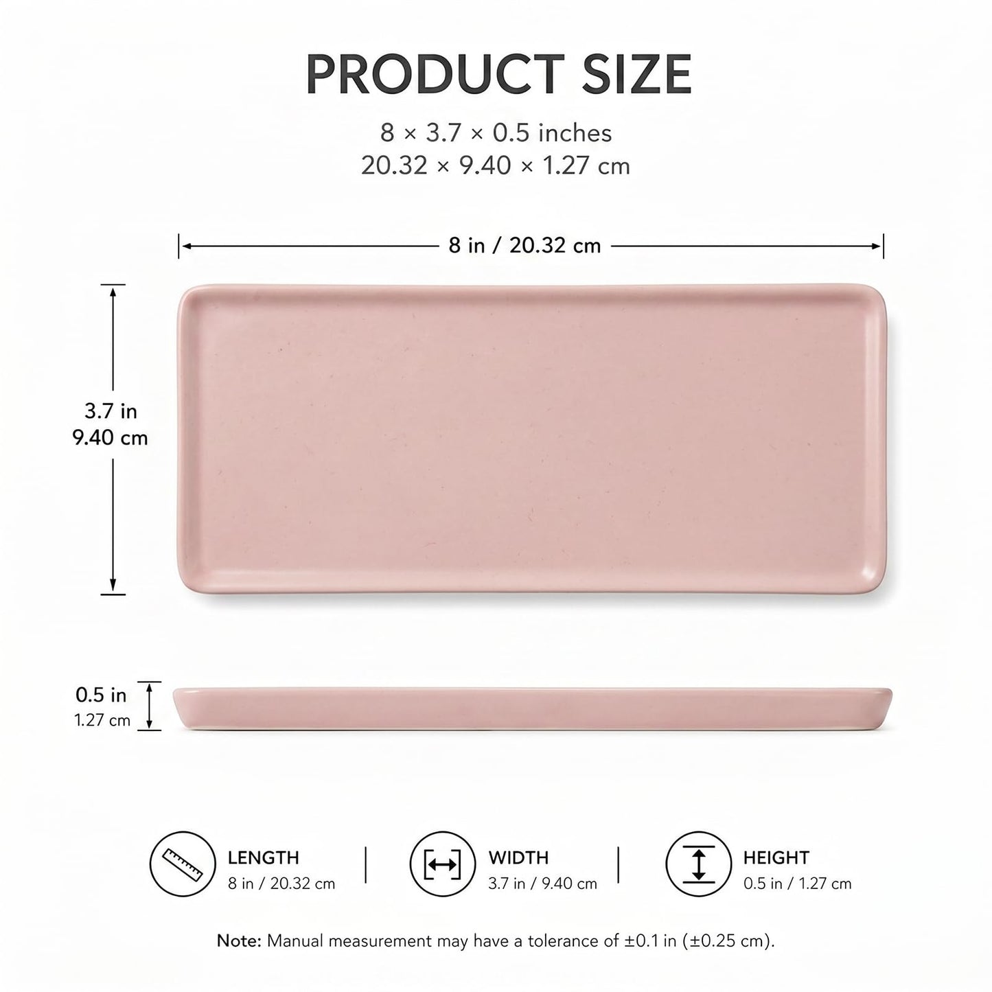 Ceramic Vanity Tray,20.5x9.5x1.2cm Cosmetics Tray,Rectangular Decorative Trinket Dish for coffee, perfume