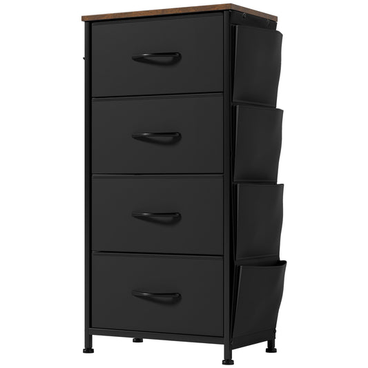 YITAHOME Chest of Drawers with 4 Drawers, Fabric Drawers Cabinet with Side Pocket&Hooks,Easy Pull Handle,Sturdy Steel Frame,Storage Drawers for