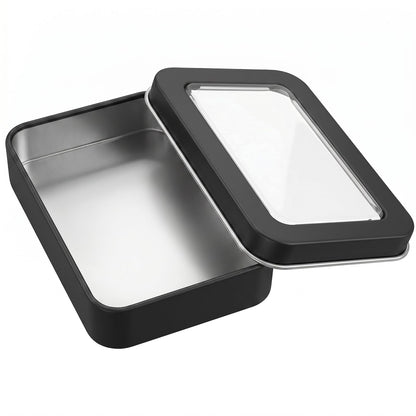 Axafazup Rectangular Hinged Metal Tin Container, Mini Portable Storage Box with Clear Lid, Small Empty Tin for Candy Keys Earrings Organization