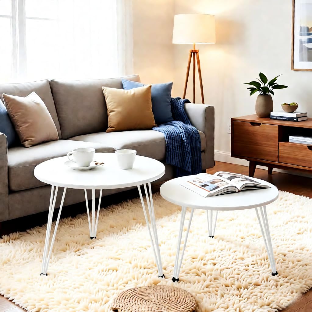 ZOYIZEN Round Coffee Table Set of 2, Φ 50 cm and Φ 40 cm, White