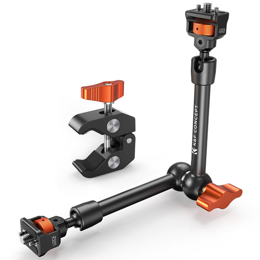 K&F CONCEPT 11" Magic Arm Super Clamp Kit, Camera Clamp Mount with 1/4" 3/8" Screw ARRI Locating Pins for DSLR Action Cam Monitor Tripod, Extension