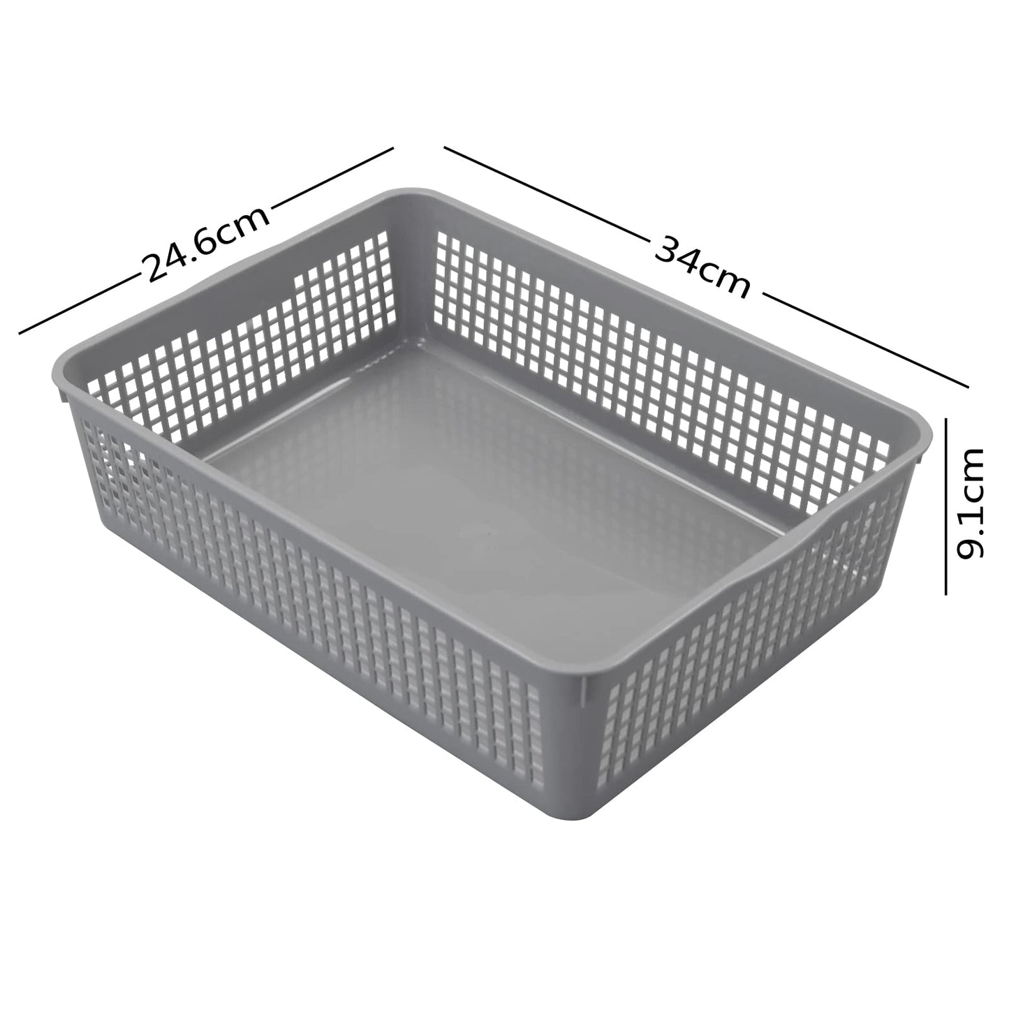 Nesmilers 6 Packs Plastic Storage Tray, Shallow Basket Trays, Grey