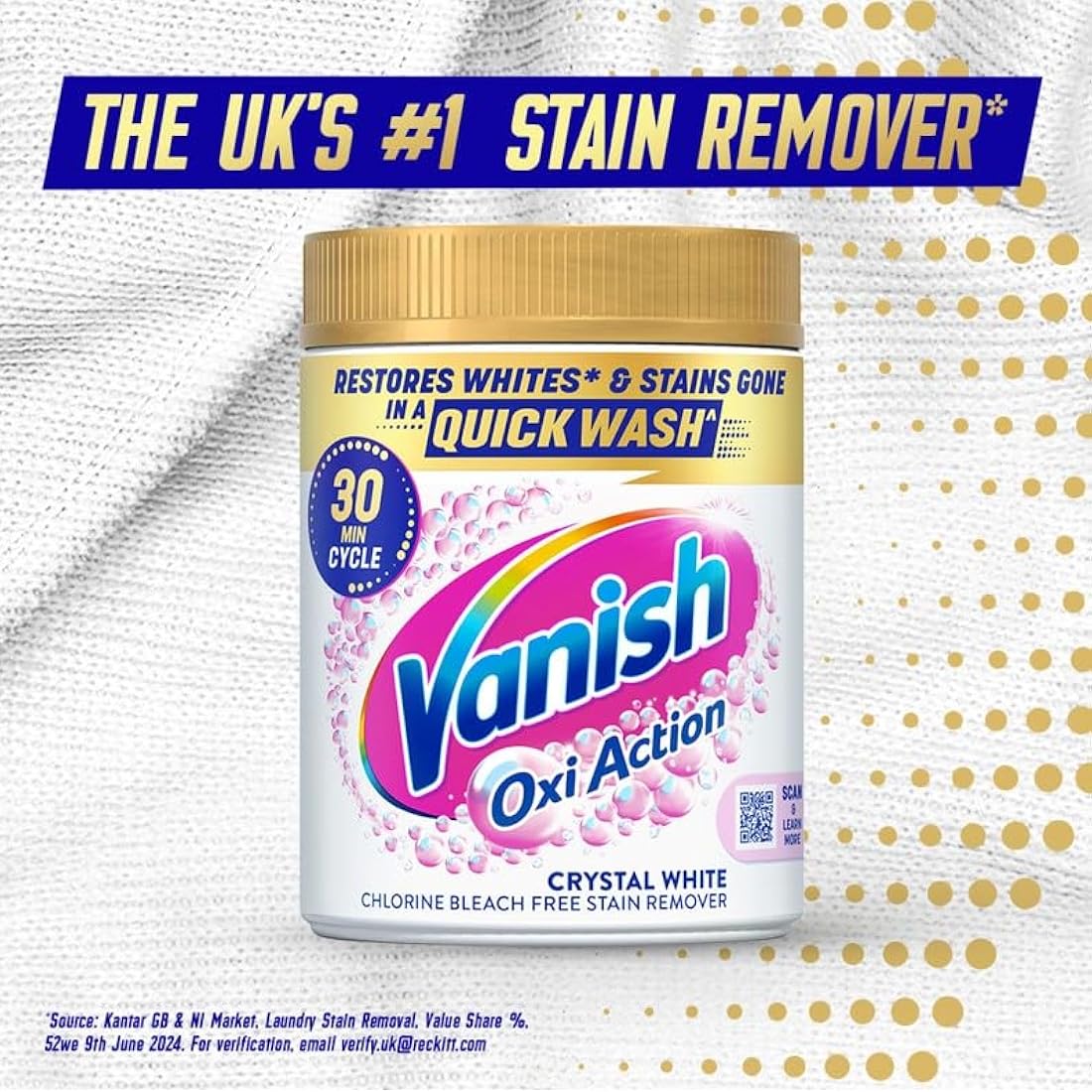 Vanish Gold Oxi Action Laundry Booster and Stain Remover Powder for Whites 2.4kg, Removes Tough Stains Even at 20°, For Whiter Whites, Safe on Everyday Fabrics (Packaging May Vary) (Pack of 1)