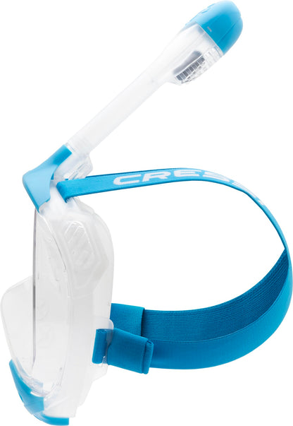 CRESSI Java Full Face Mask Clear/Blue S/M-Unisex Full Face Snorkel Mask, Ultra Clear Anti Fog Lens, 100% Silicone, Snorkel Dry with Safety Valves,