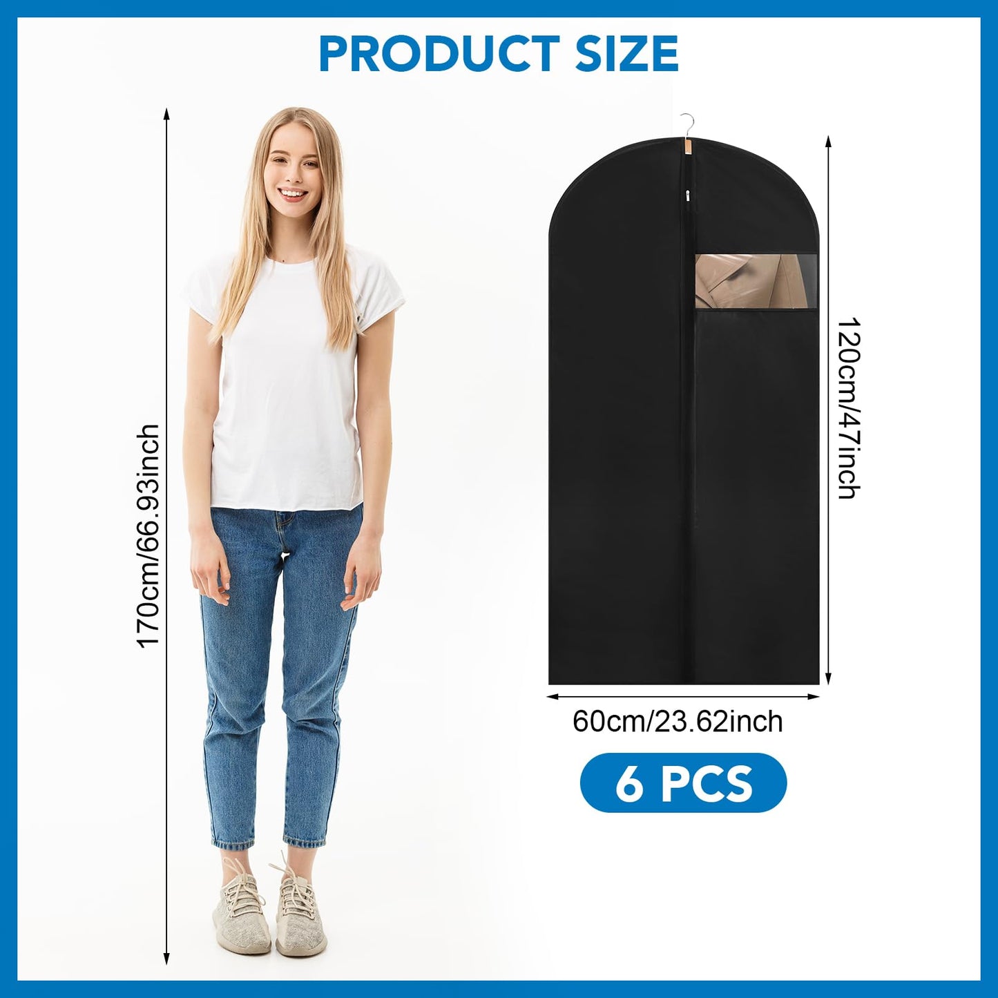 6 Pack Suit Bags PEVA Garment Bags Clothes Covers Suit Protector 60cm*120cm
