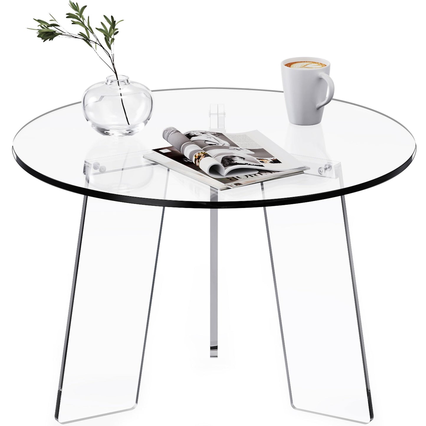 Dewrhiixe Acrylic Round Coffee Table, Clear Circle Modern Lucite Side Table for Living Room, Bedroom, Office (Clear, 60×60×40 cm)