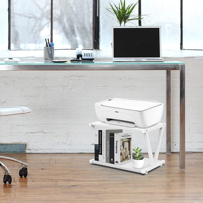 VEDECASA 2 Tier Printer Stand with Wheels Modern Desktop Storage and Organize Under Desk Printer Table for Home Office (White)