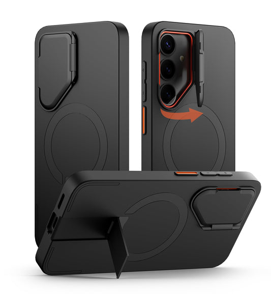 SURITCH Magnetic Case Compatible with Samsung Galaxy S25, with Camera Cover & Adjustable Metal Kickstand Shockproof Bumper Case Slim Protective Cover