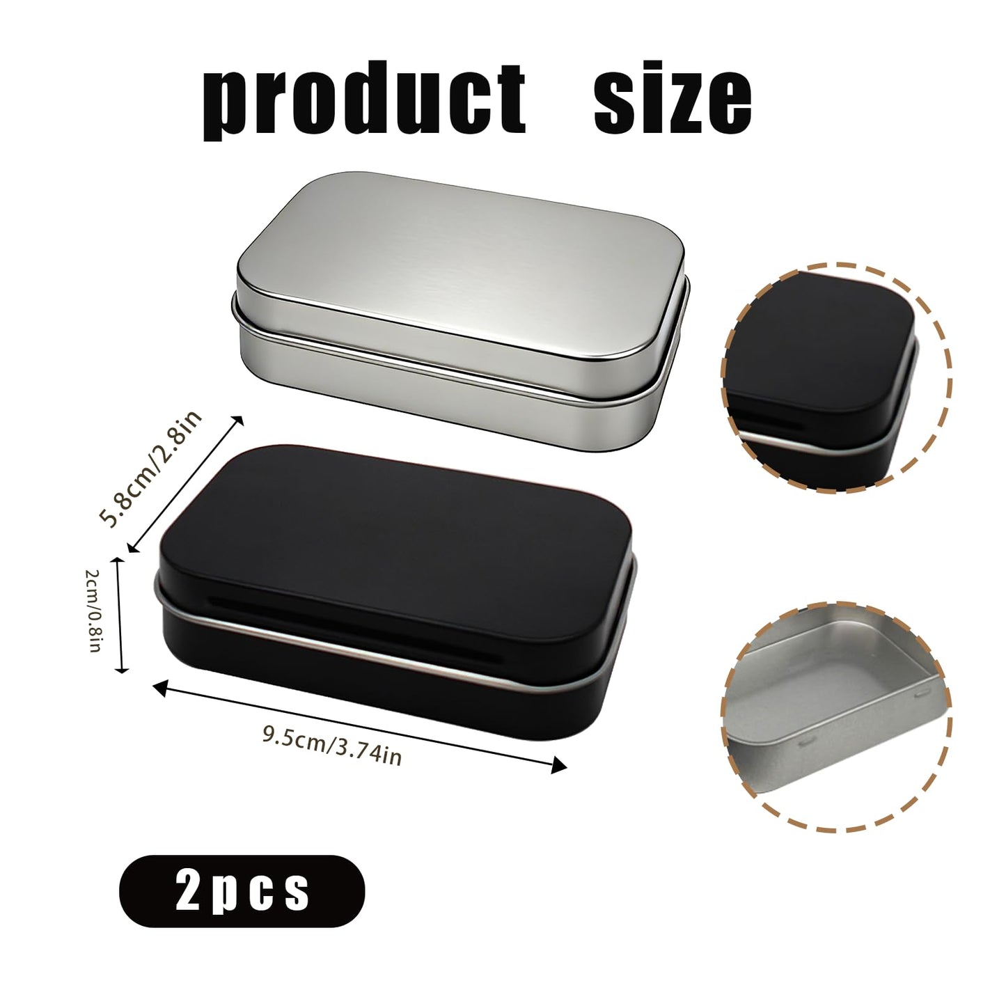 2 Pcs Small Tins with Lids,Hinged Tobacco Tin Metal Tin Rectangular Storage