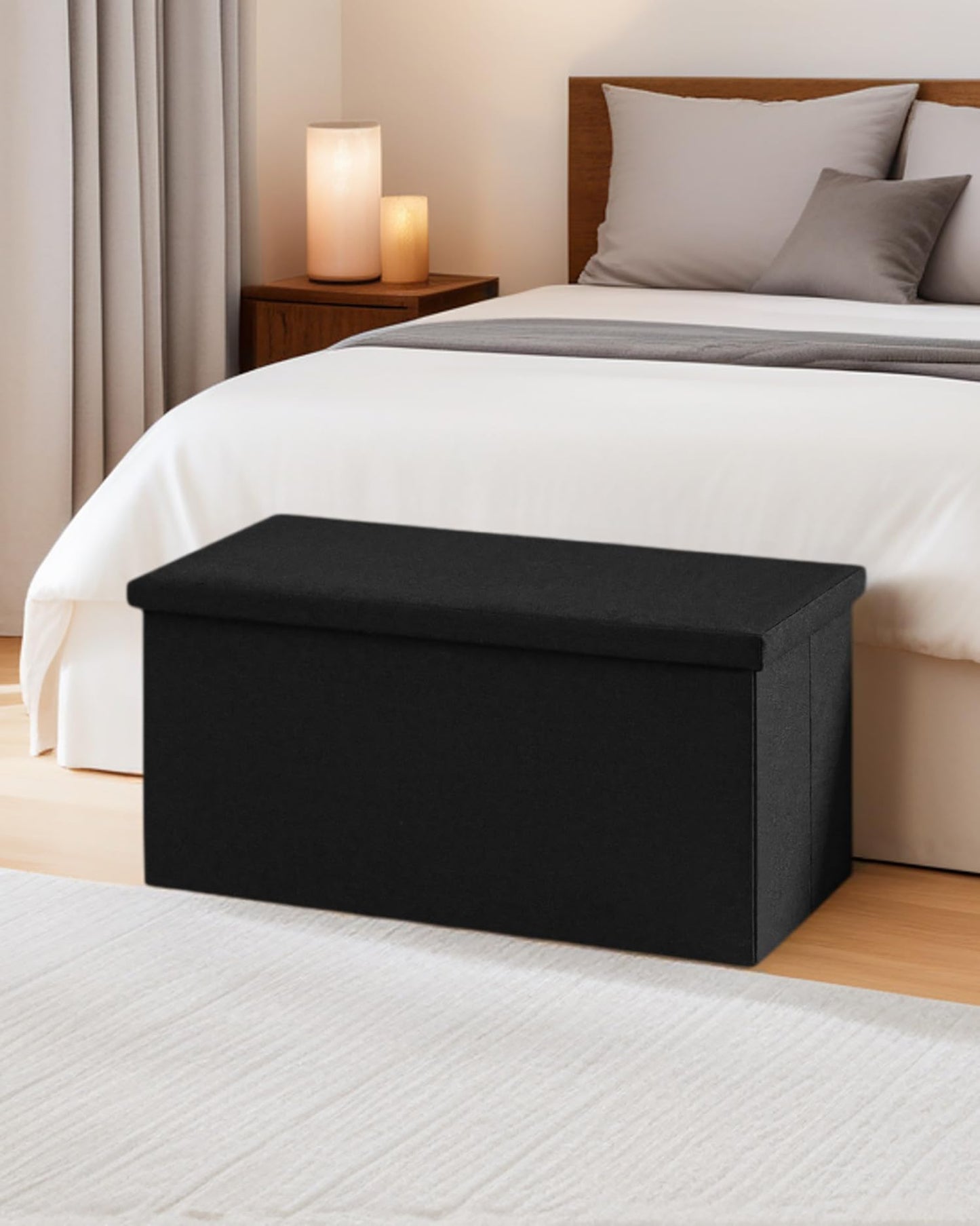 Bonlife Large Storage Ottoman Bench, Foldable Footstool with Tray