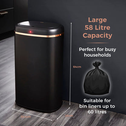 Tower T838010BLK Cavaletto Square Sensor Bin, 58L, Black and Rose Gold