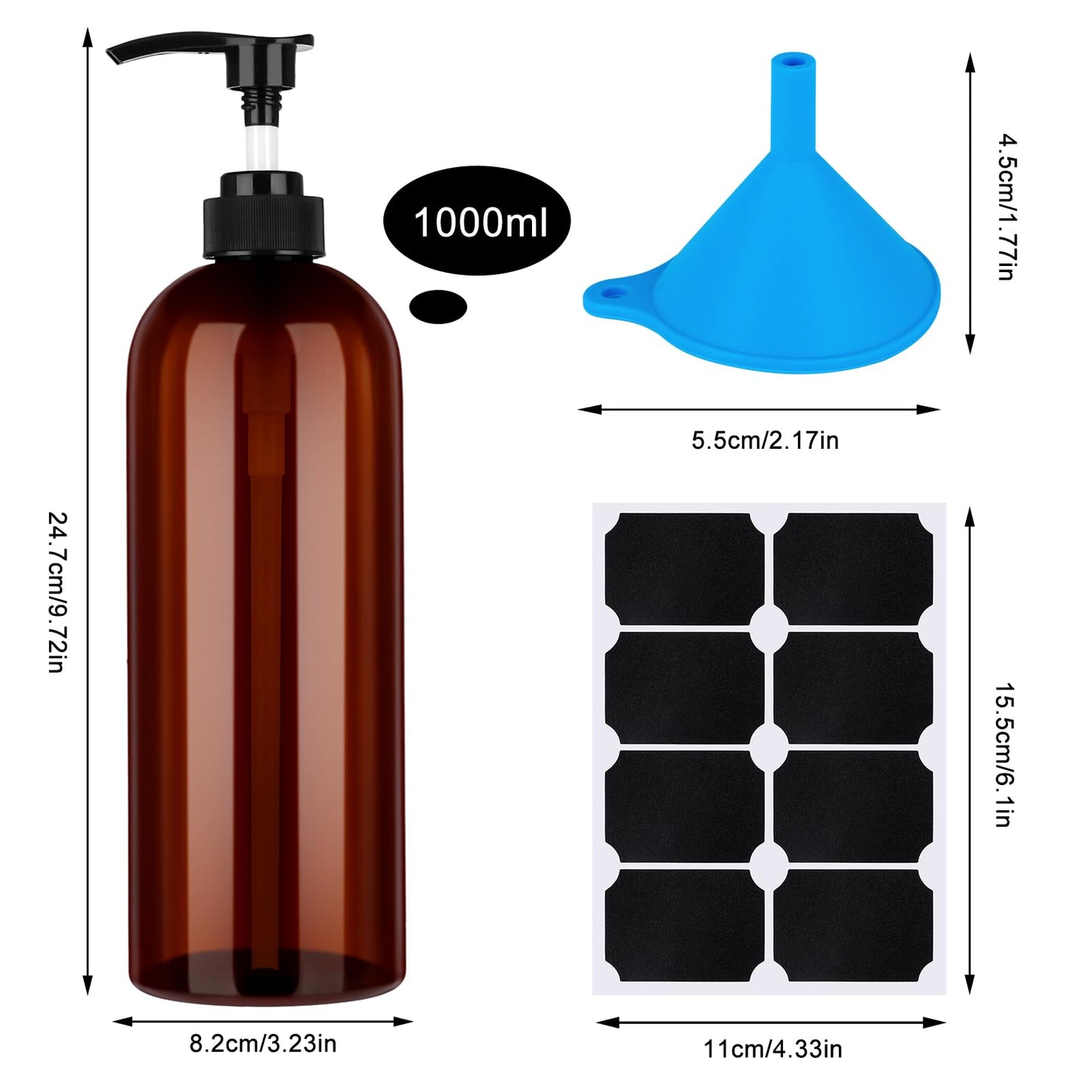 Partideal Pump Bottle Dispenser, 2 Pcs 1000ml/35.2oz Refillable Empty Plastic Amber Bottles