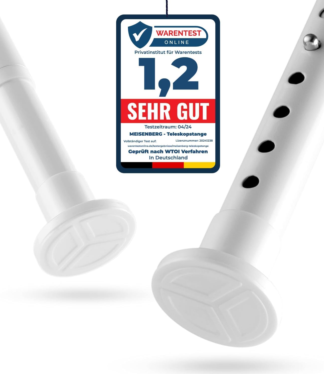 MEISENBERG Extendable Curtain Poles White, Shower Curtain Pole 160-210 cm - Ø 32 mm Diameter, Small Tension Rod - for Living Room
