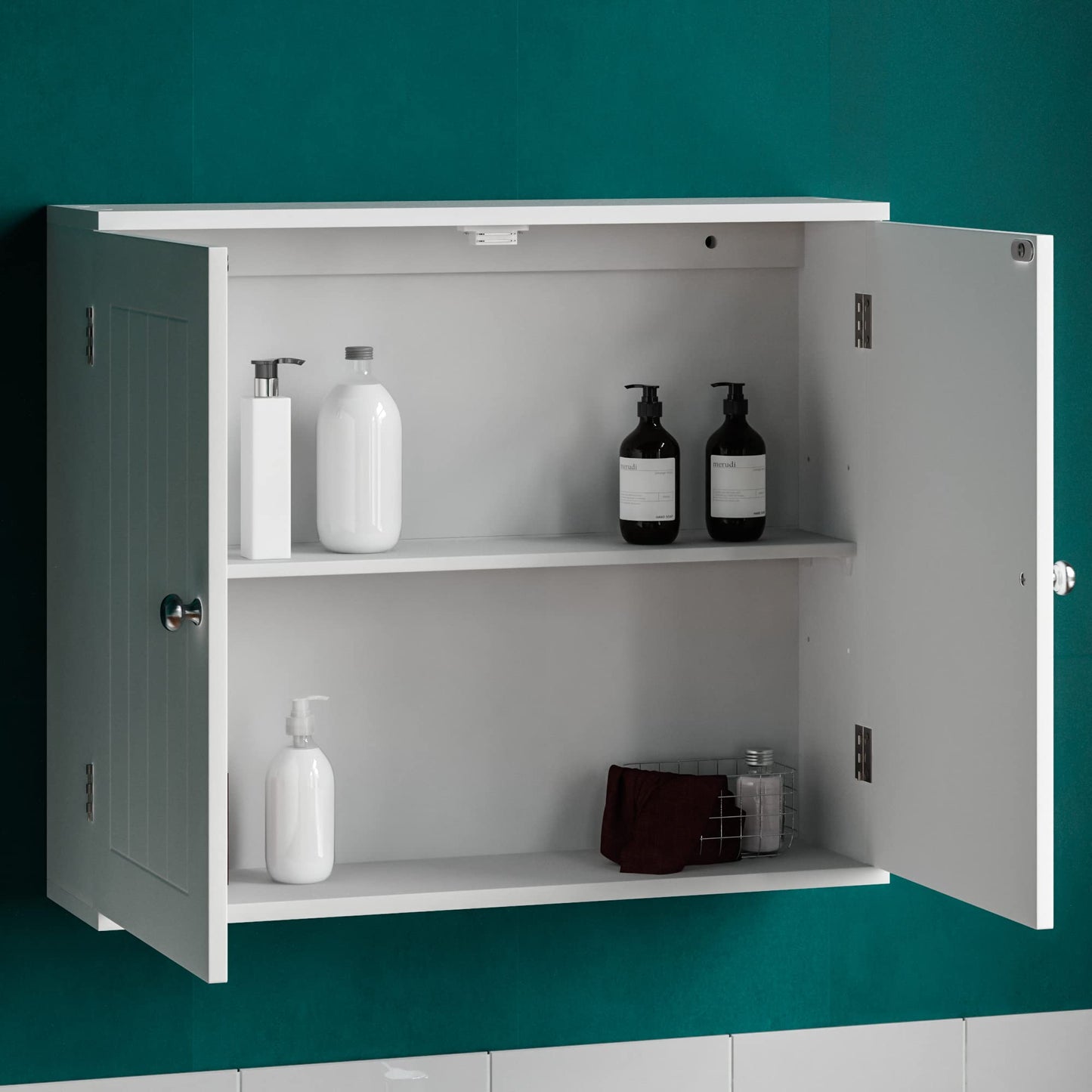 Bath Vida Priano Bathroom Cabinet Double Door Wall Mounted Storage Shelf, White