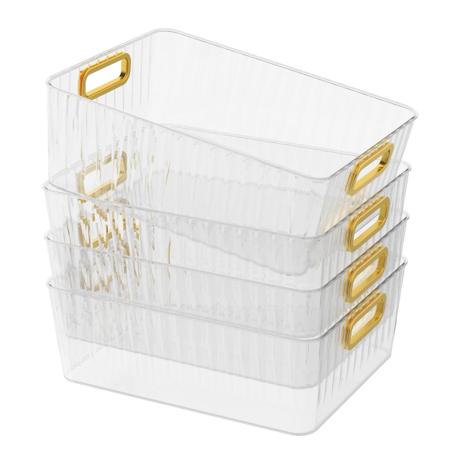 Lasbily 4 Packs Clear Plastic Storage Bins with Handle, Pantry Organiser Containers for Kitchen Cupboard, Fridge, Cabinets, Bathroom