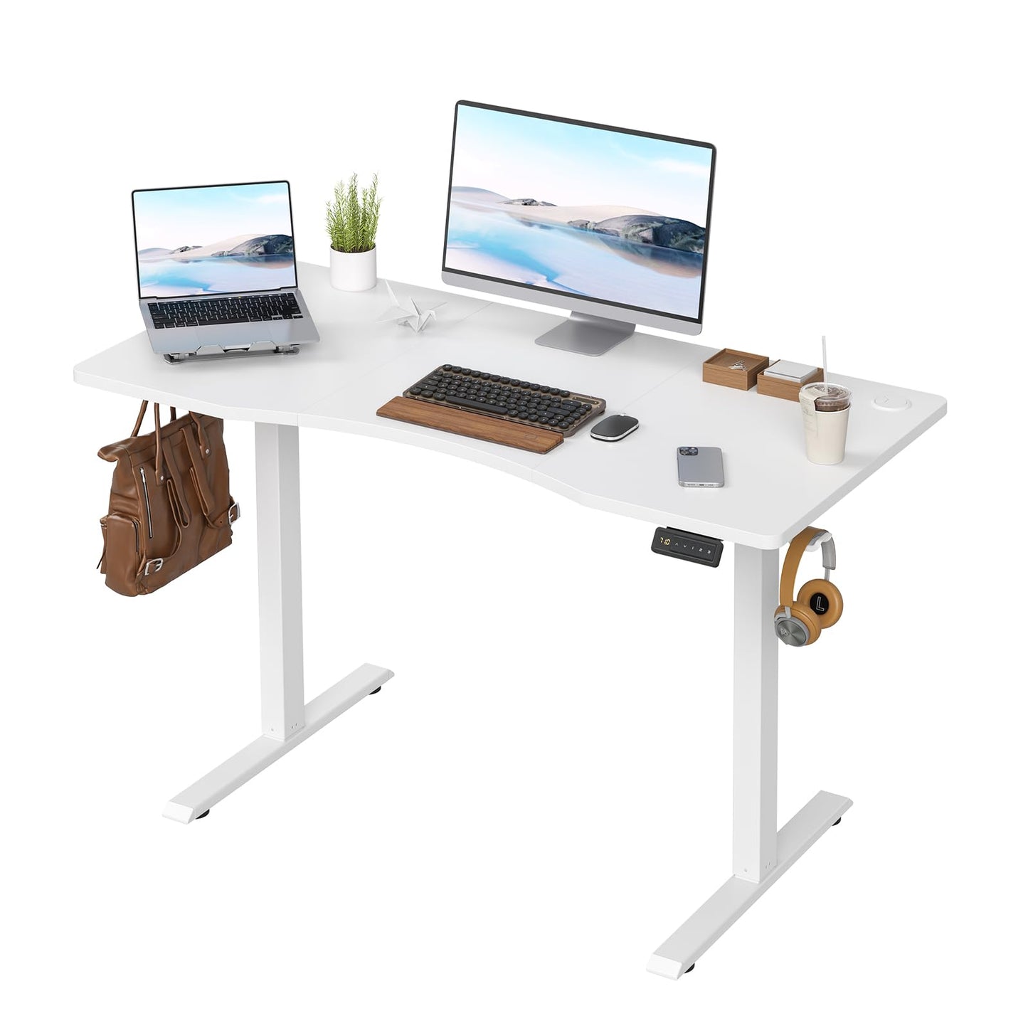 Farini U-Shaped Ergonomic Electric Standing Desk, 120x60cm, Height Adjustable Sit to Stand Desk with Memory Keypad & Headphone Hook for Home and