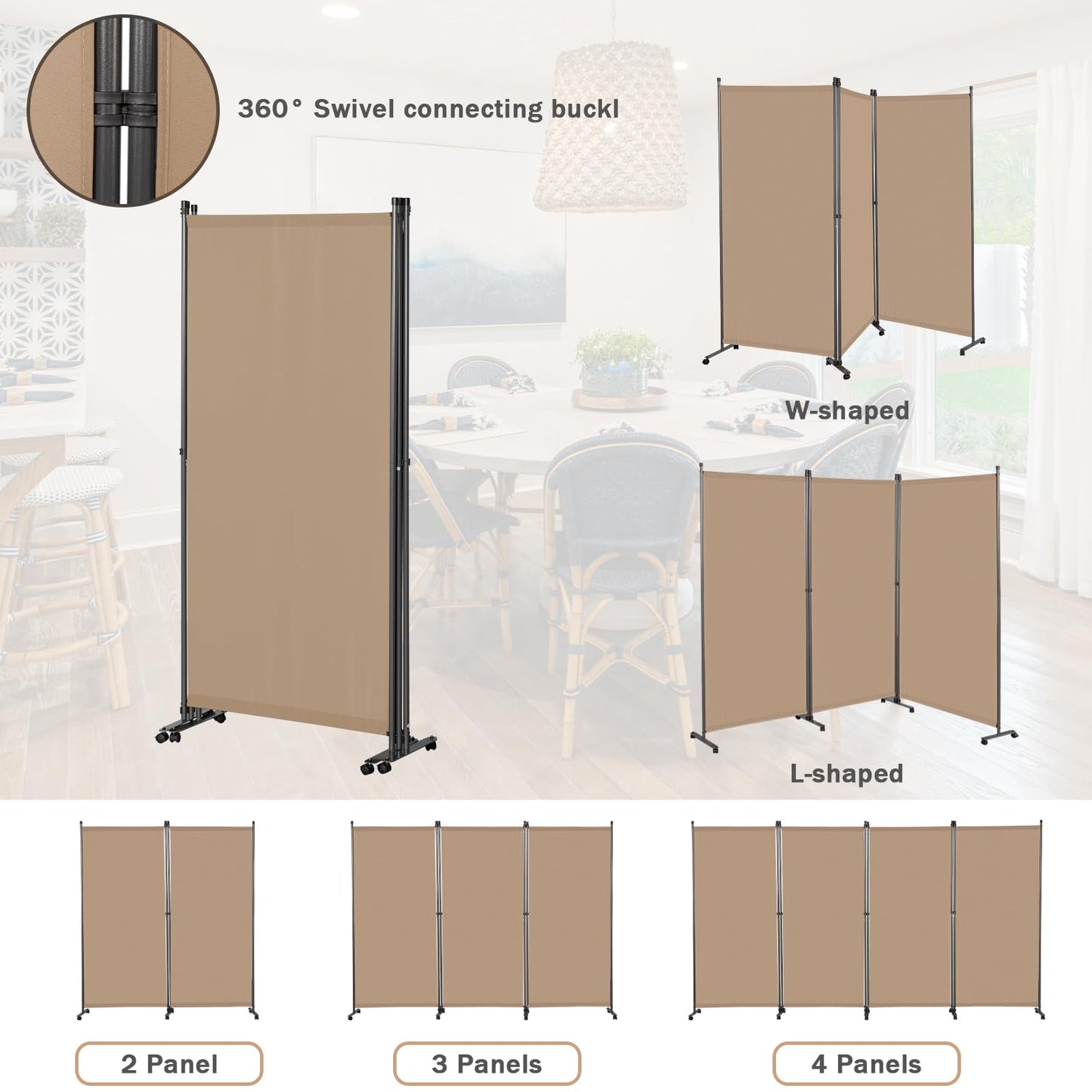 Angel Living 3 Panels Folding Room Divider, Privacy Screen Composed of Polyester Fabric and Sturdy Iron Frame