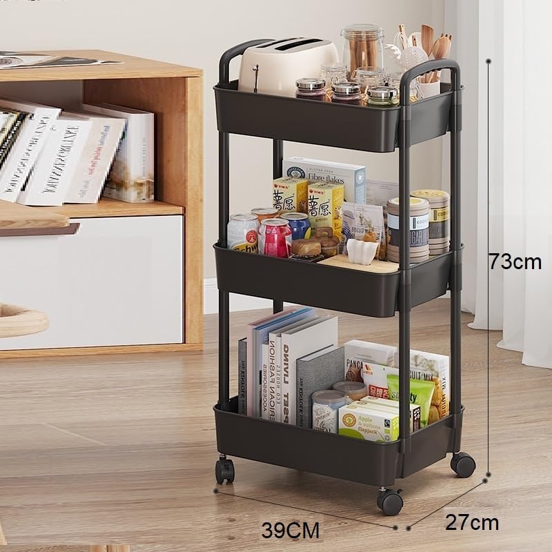 Multibao 3 Tier Storage Trolley Cart on Wheels Plastic Mobile Rolling Trolley For Kitchen Bathroom Laundry Rolling Rack 27D x 39W x 73H CM (White)