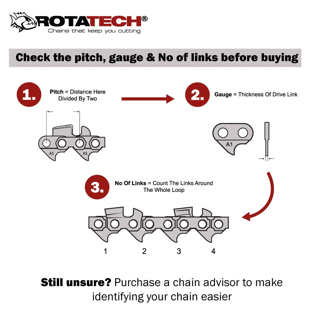15" Rotatech Chainsaw Guide Bar & Saw Chain Pack Fits Husqvarna 133, 136, 137, 140, 141, 142, 154, 234, 235, 238, 240, 242, 246, 254, 257, 261, 340,