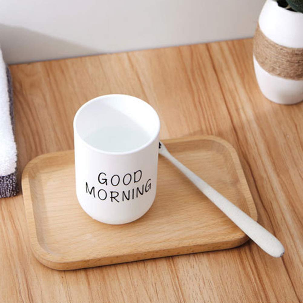 ALEOHALTER Toothbrush Holder, Good Morning Cup Toothbrush Cup, Home Travel Bathroom Washing Toothpaste Holder Plastic Tumbler CupWhite