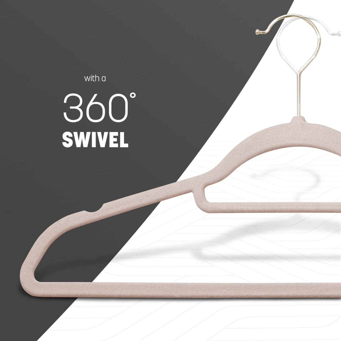 KEPLIN Velvet Hangers 20 Pack - Non-Slip Clothes Hangers with Tie Bar & 360° Hook - Durable & Sturdy, Space-Saving Wardrobe Organisers for Suits