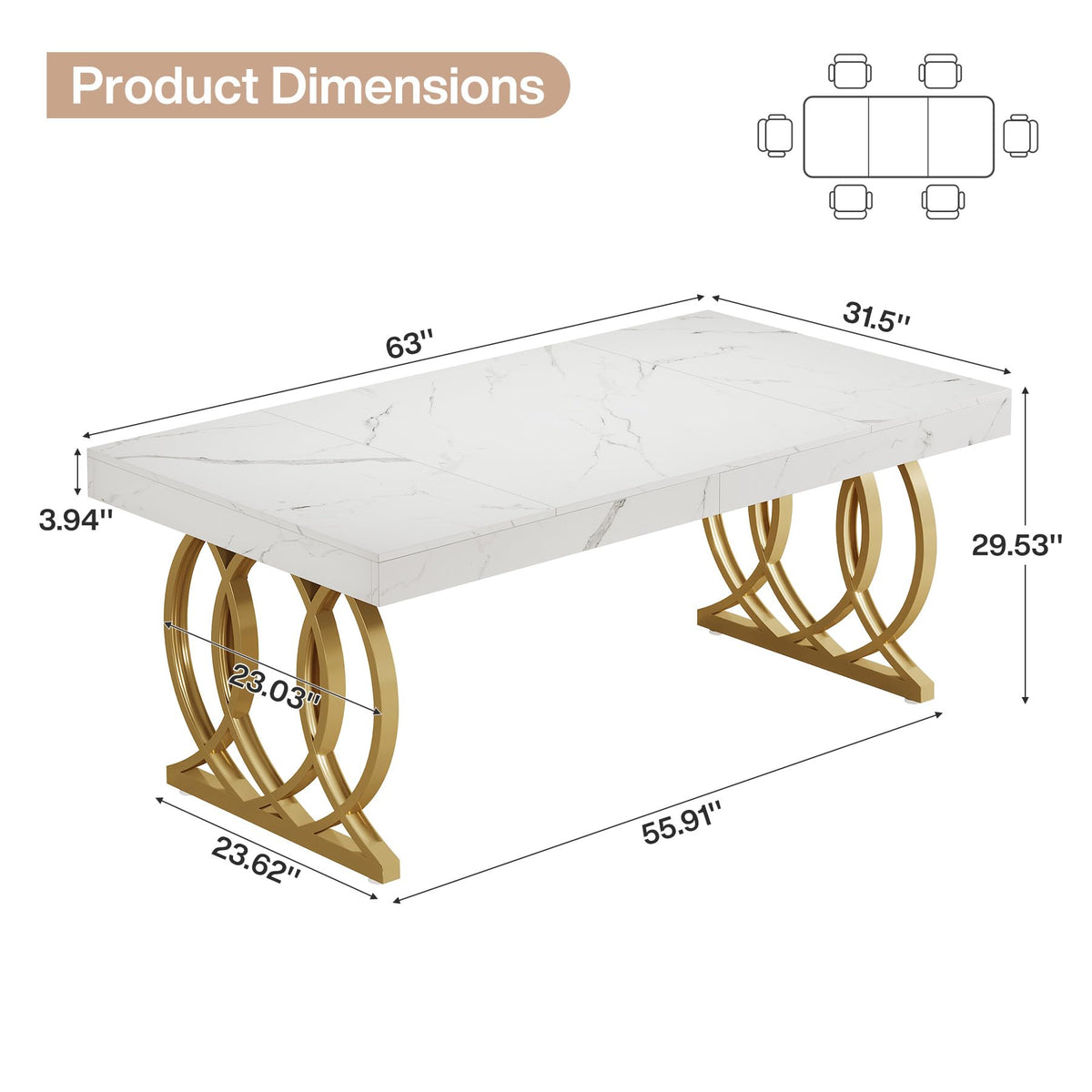 Tribesigns 63-Inch Rectangle Dining Table for 4-6, Modern Kitchen Table