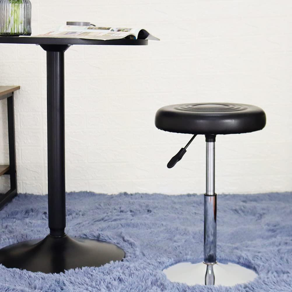 FURWOO PU Leather Short Round Cushion Spa Stool Height Adjustable Swivel Salon Stool for Home Kitchen Barber Shop Small(Black)