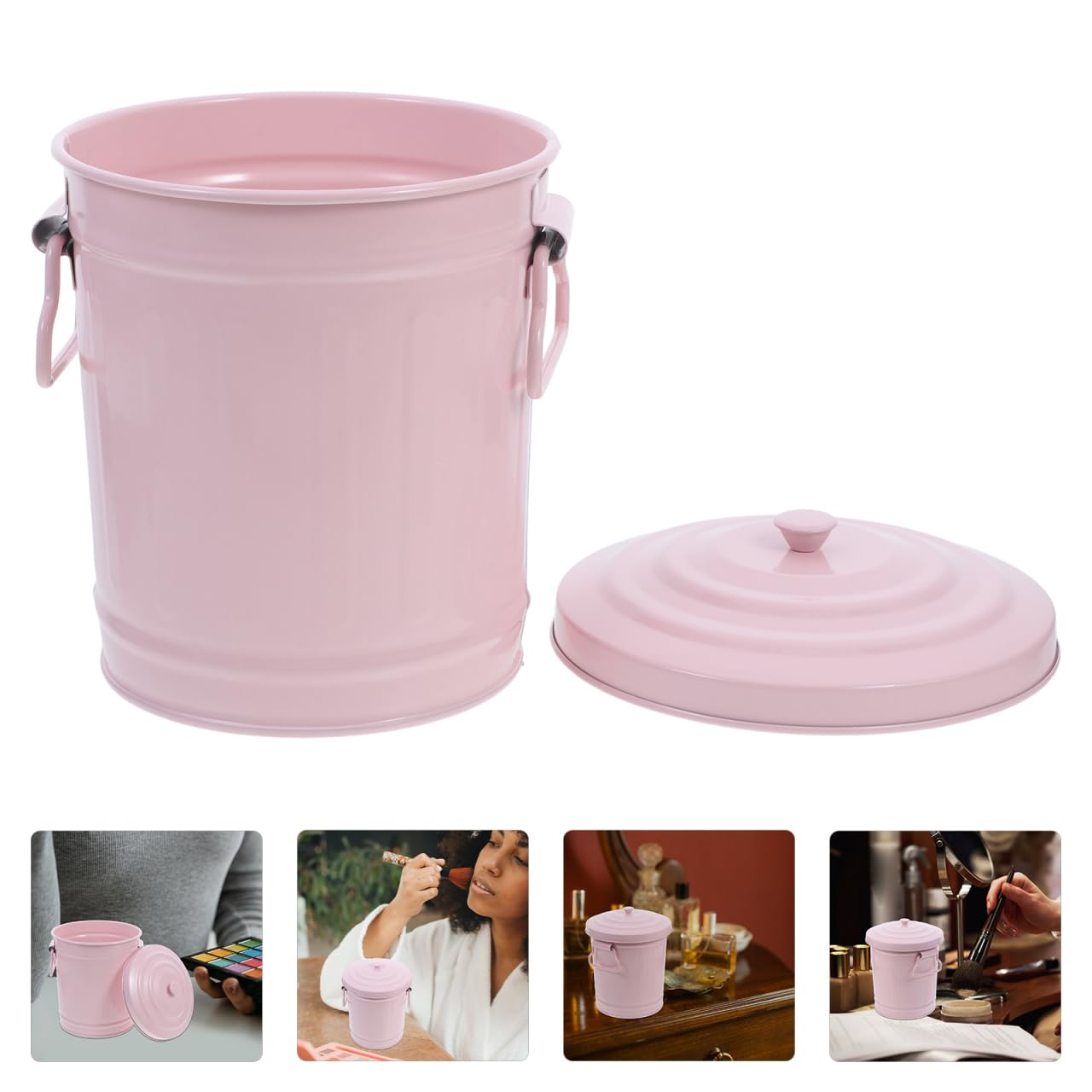 Vaguelly Mini Trash can with Lid Metal Desktop Bin for Desk Bathroom and Countertop Small Waste Basket for Office Organization Pen Holder for