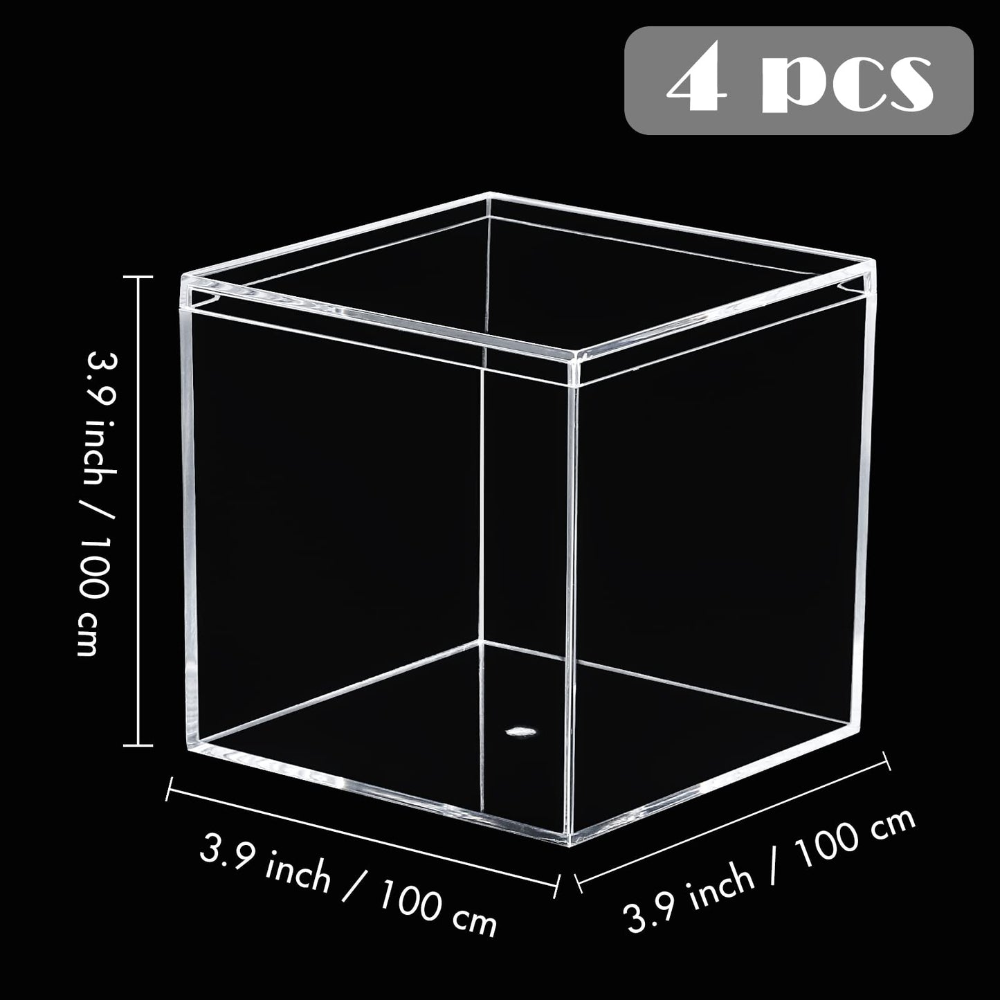 Kamehame Clear Acrylic Display Box with Lid Small Boxes 4 Pcs 10x10x10cm