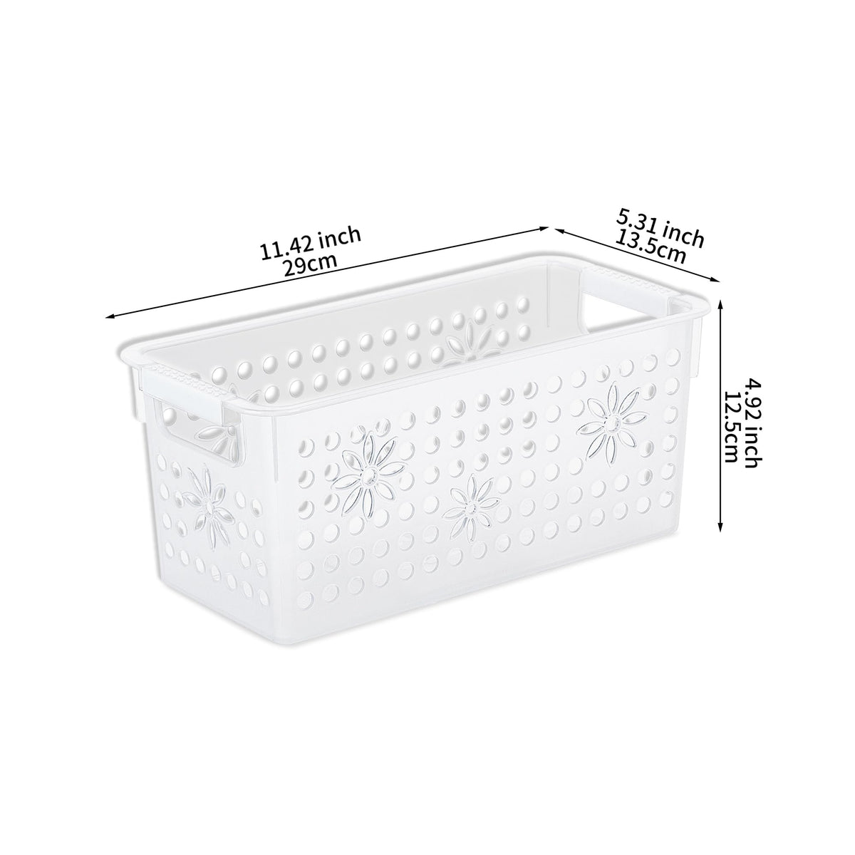 Cetomo Plastic Storage Box, Storage Baskets with Handle, Shelf Basket Organizer with Hole, Open Top Storage Bin for Home Kitchen Office, Transparent