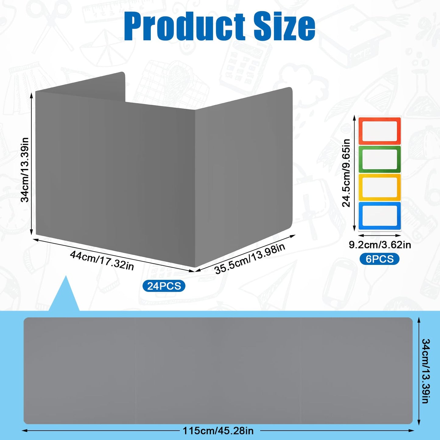 24pcs Desk Dividers for Students, Test Desk Dividers with 24 Name Labels Waterproof Classroom Desk Board Privacy Shield Folder Protable Study Carrel