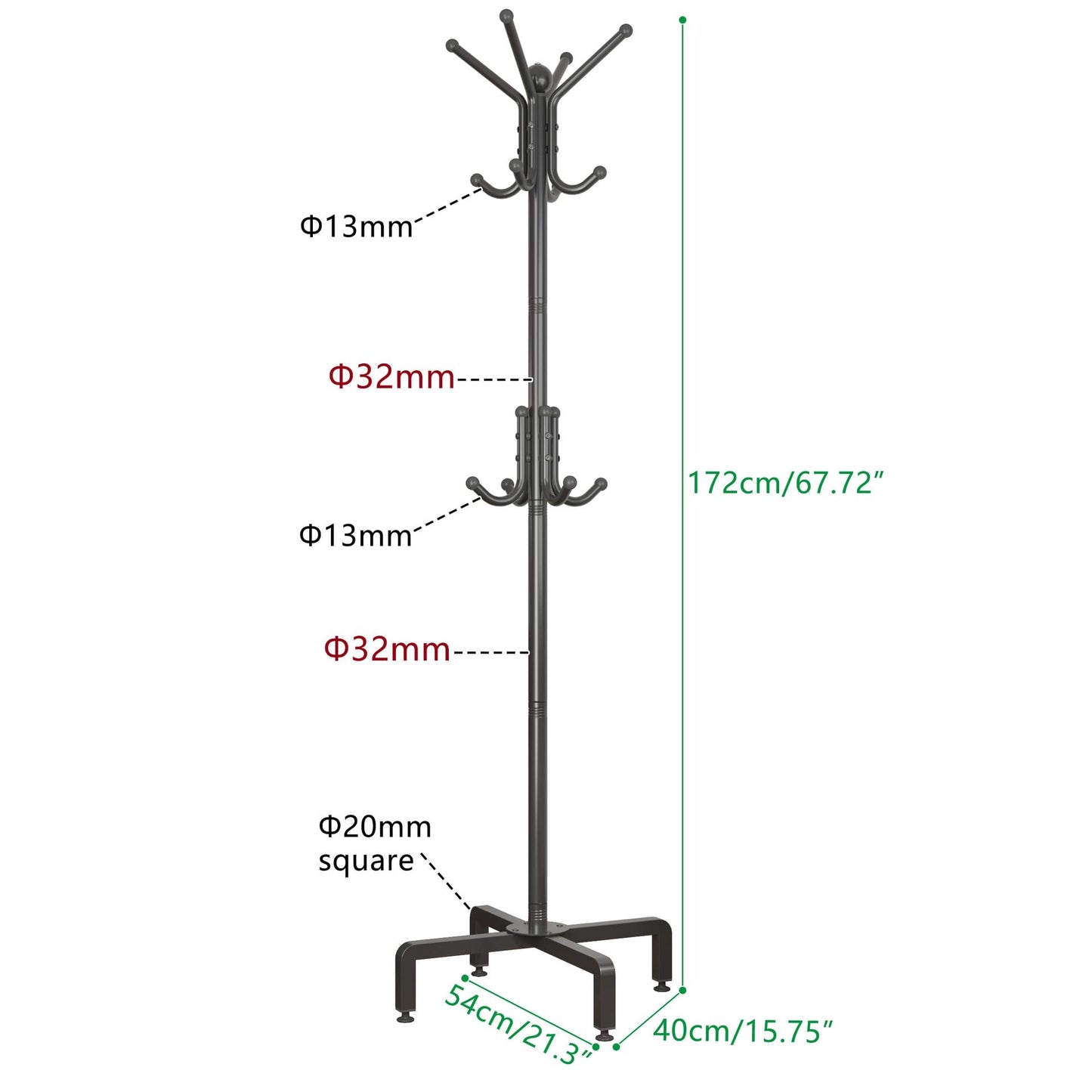 dongliangqinying Metal Freestanding Coat Rack, 3-Tier with 12 Hooks, Black