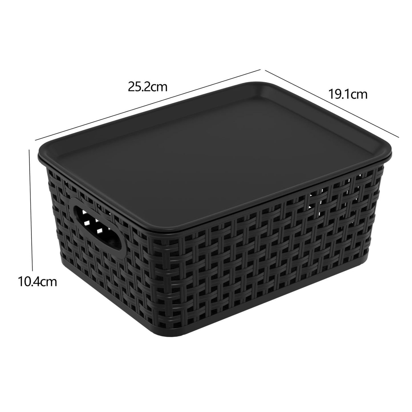 Oymlclivisa 6 Packs Woven Plastic Storage Baskets with Lids, Black