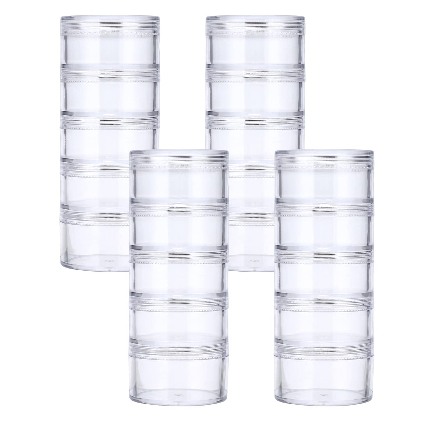 SUMTree 4 Packs 5 Slot Clear Plastic Round Storage Jars, Mini Jars, Large