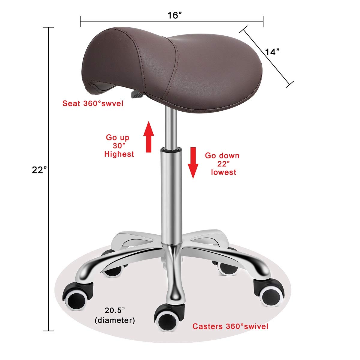 Kaleurrier Saddle Stool Rolling Swivel Height Adjustable with Wheels,Heavy Duty Anti-Fatigue Stool,Ergonomic Stool Chair for