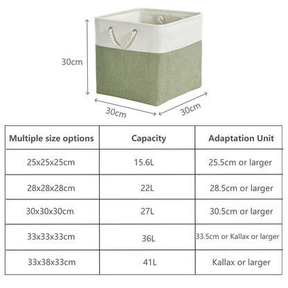 SOCOHOME Fabric Cube Storage Boxes,30x30x30cm Canvas Storage Baskets for Nursery Closet Toys ShelfGreen/White, Set of 4