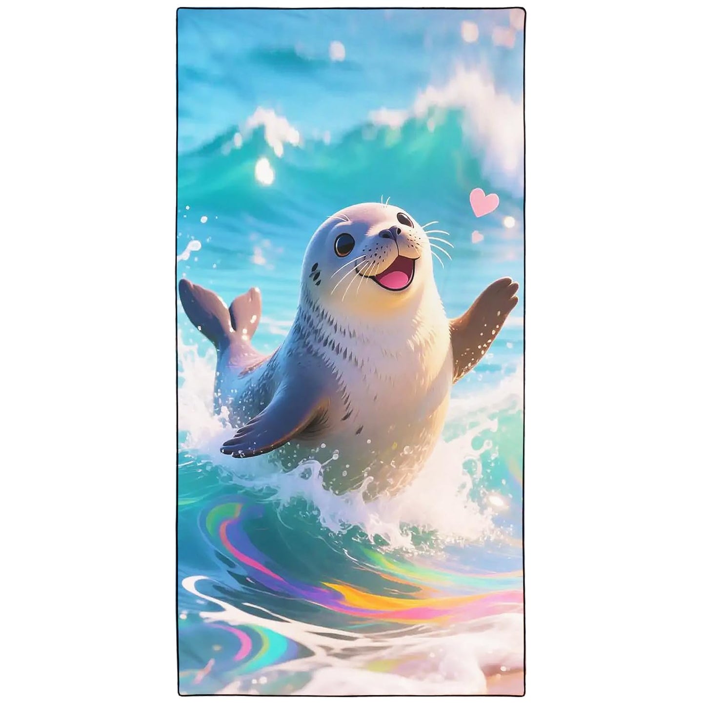 Violetpos Rainbow Wave Seal Beach Towel, Extra Large 180x90 cm 250GSM Microfibre, Sand Free Quick Dry