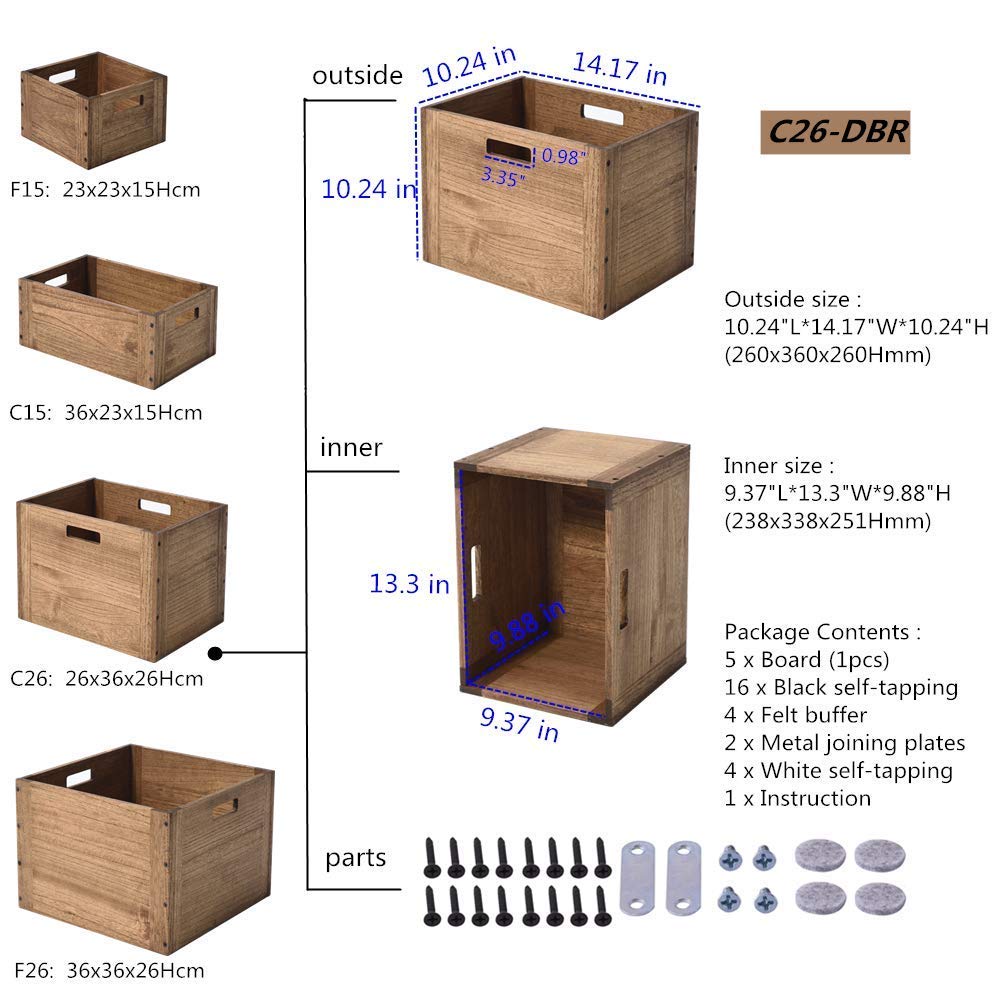 KIRIGEN Stackable Wooden Storage Cube with Handles, Brown