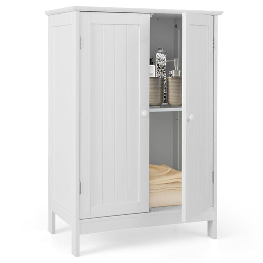 CASART Bathroom Floor Cabinet, Freestanding Storage Cupboard, Double Door Wooden Storage Organizer Unit for Bathroom Living Room Bedroom White