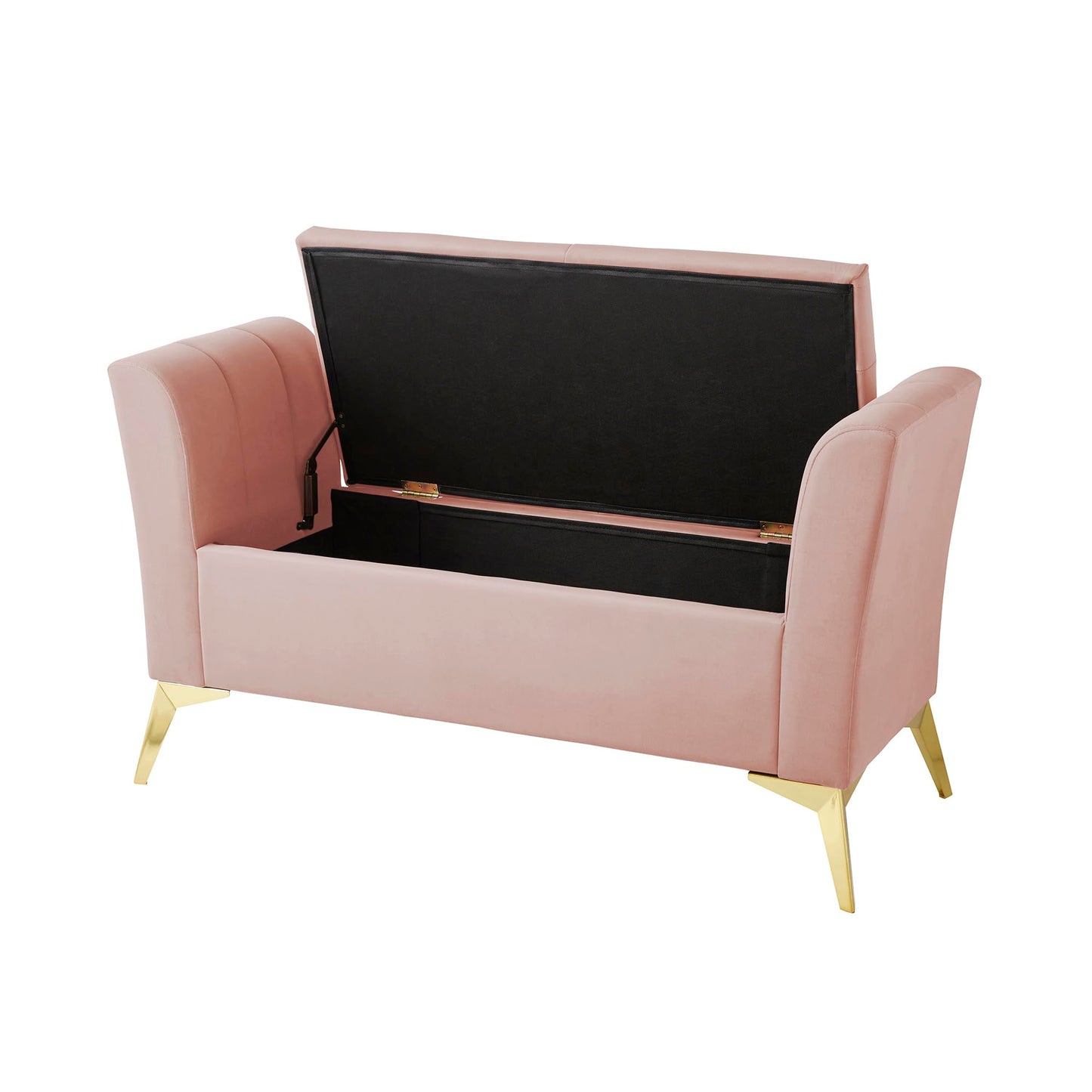 GFW Pettine Pink Upholstered Ottoman Storage Bench, Velvet Storage Seat with Hidden Compartment, Gold Metal Legs and Deco Design