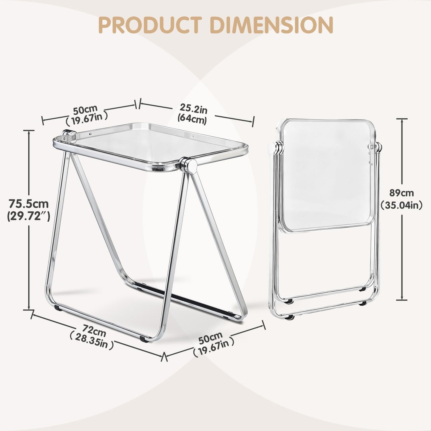 TAO ONE Acrylic Folding Table TV Tray Small Side Table - Gray