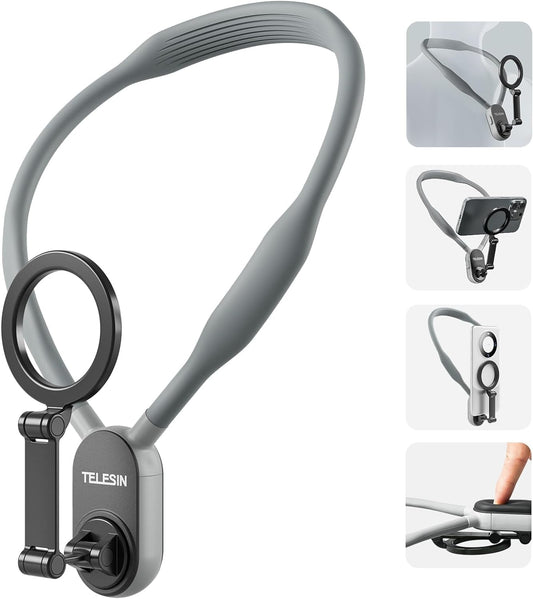 TELESIN Magnetic Neck Mount for Phones, Neck Cell Phone Holder POV/Vlog Selfie Mount Hand Free Phone Neck Holder Chest Stand Strap Video Recording for