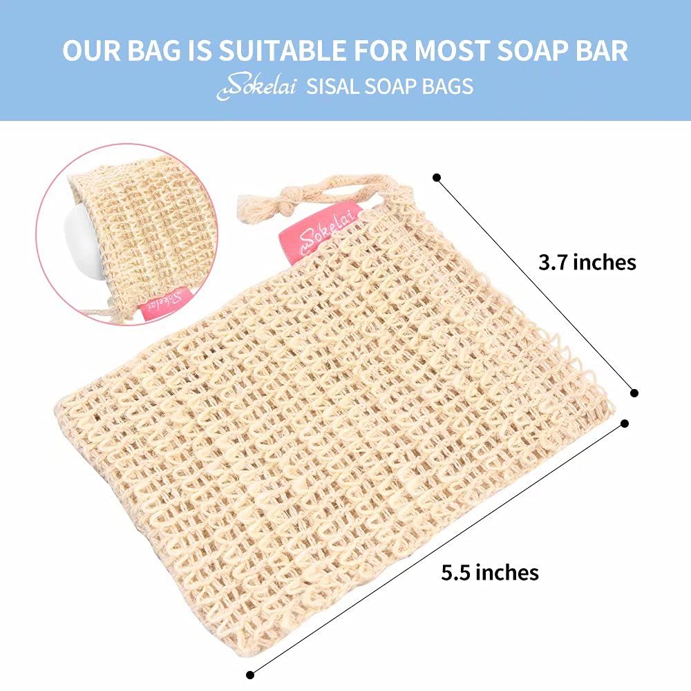 Natural Exfoliating Sisal Soap Bag 6 Packs Soap Protection Bag Saver Pouch Soap Sack Made from Sisal Ramie Fiber with Drawstring for Facial Body