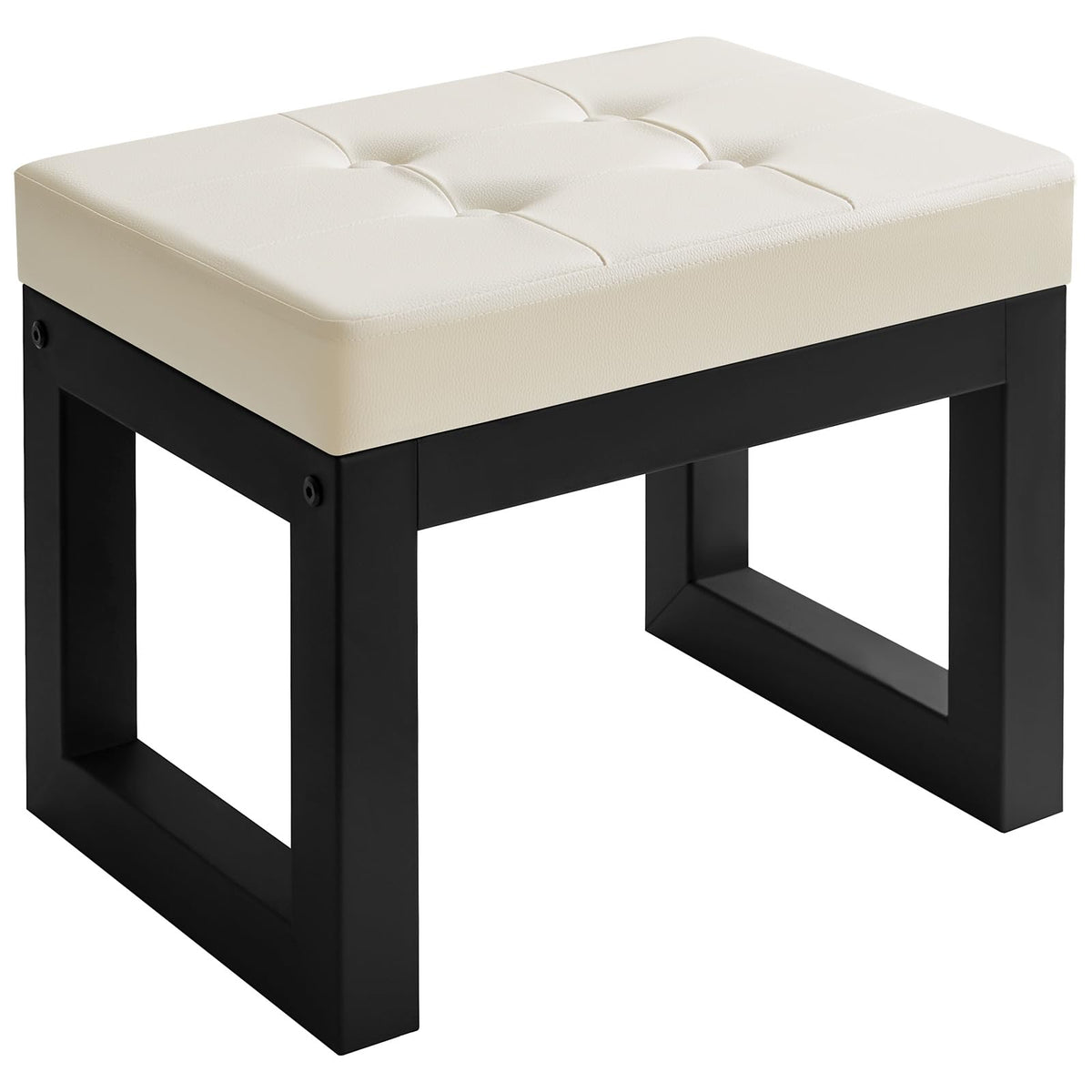 IBUYKE 16 Inch Small Foot Stool Ottoman, Rectangle PU Faux Leather Foot Rest with Padded Seat and Metal Legs