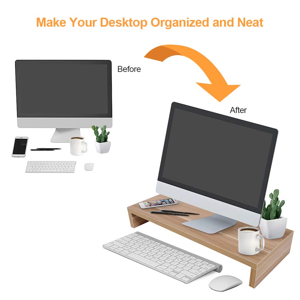 Greensen Desktop Monitor Stand, Heavy Duty Wooden Monitor Riser Computer/ Laptop/ TV Screen Riser 15 mm MDF for Office and Home, 50 × 20 × 7.7 cm