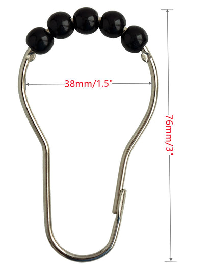 Shower Curtain Hooks Rings Stainless Steel Shower Hooks Black Acrylic roller Balls Rustproof Heavy Duty for Bathroom CurtainBlack