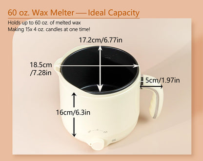 Wax Melter for Candle Making Large 1.8L Electric Wax Melter with Pouring Spout Candle Making Kit for Adults - Wicks, Wick Stickers, Centering Device,